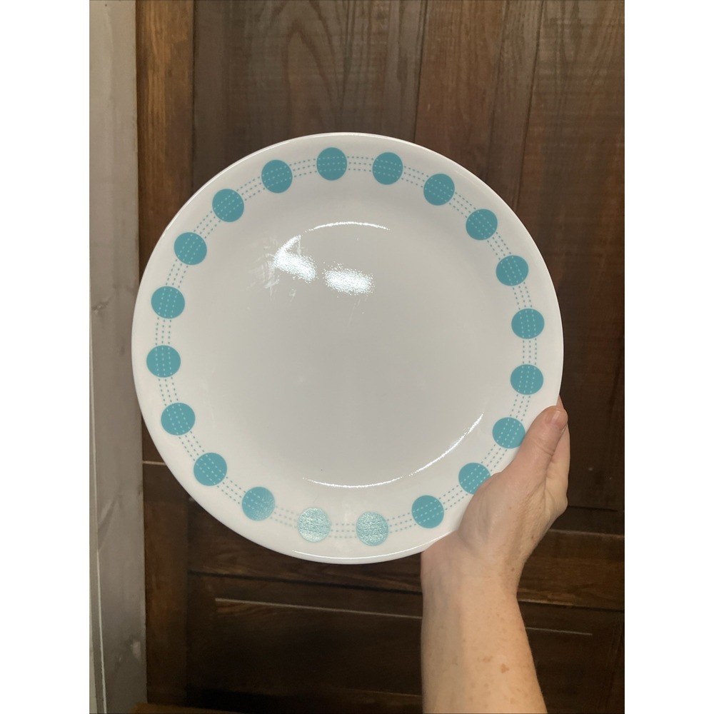Corelle Dinner Plate SOUTH BEACH Turquoise Blue Dot Dinner 10.25" Vintage - Picture 6 of 6